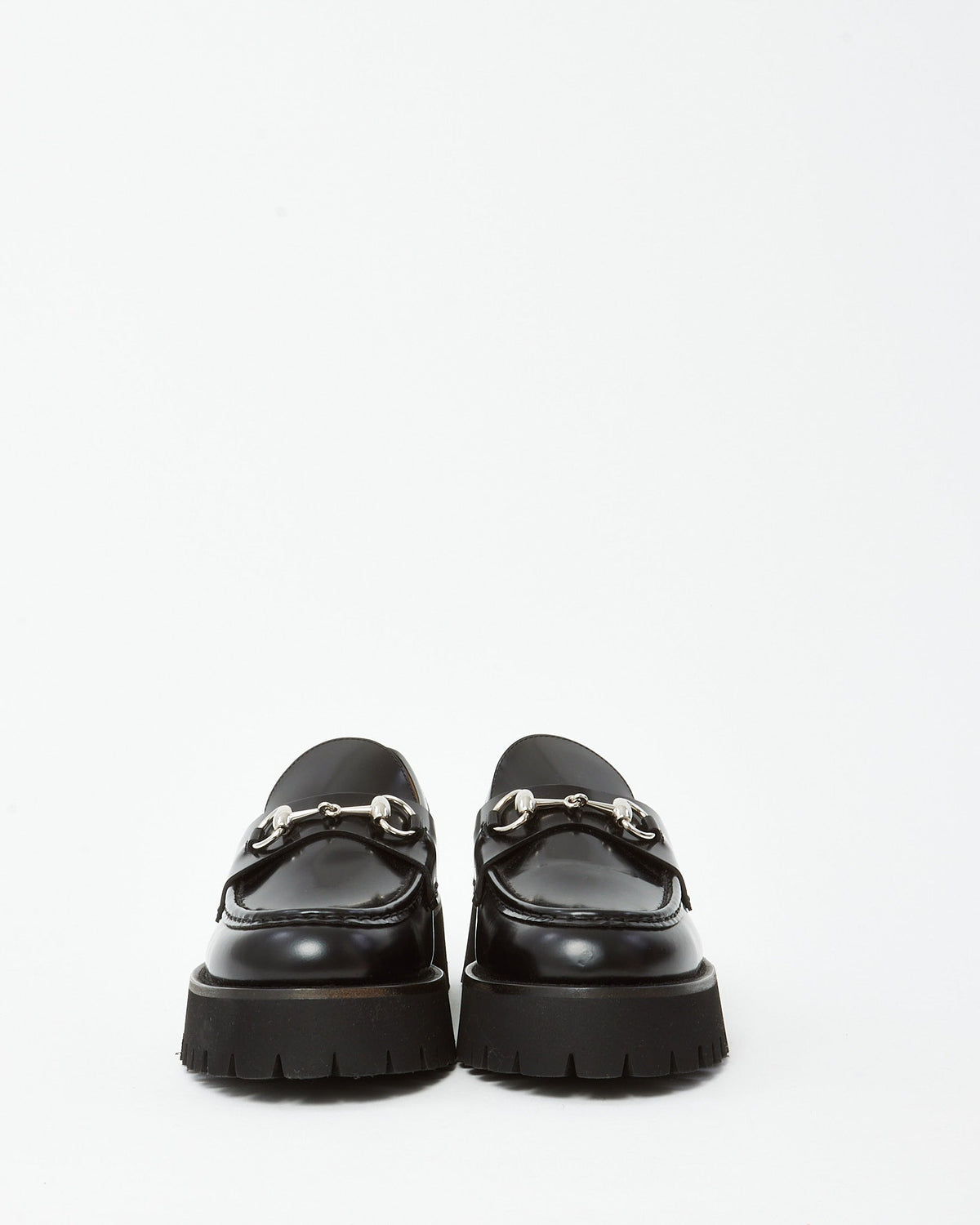 Gucci Black Leather SHW Horsebit Lug Sole Loafers - 41.5